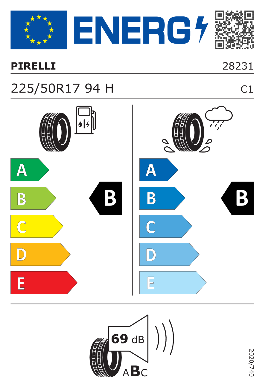 Étiquette européenne du pneu Pirelli Cinturato P7 Blue 225/50 R17