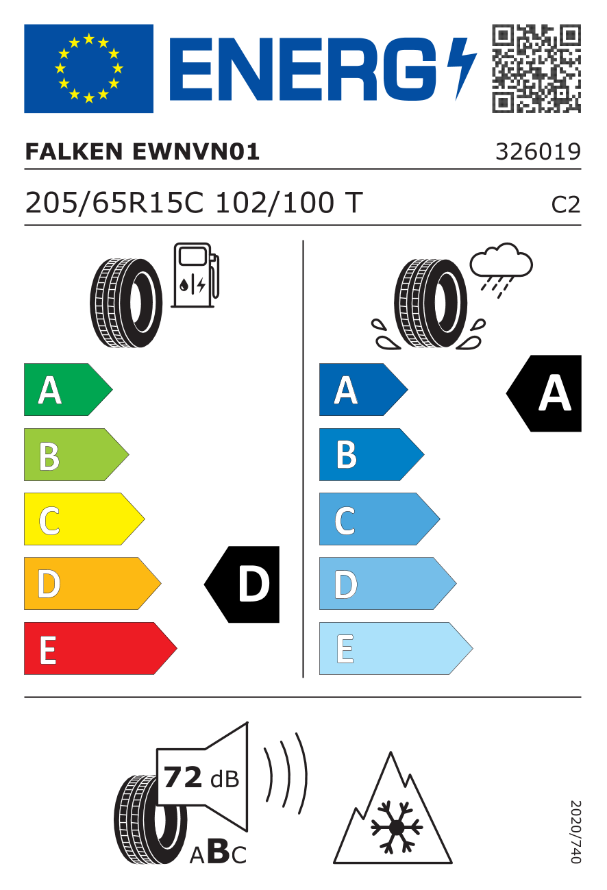 Étiquette européenne du pneu Falken EuroWinter VAN01 205/65 R15C