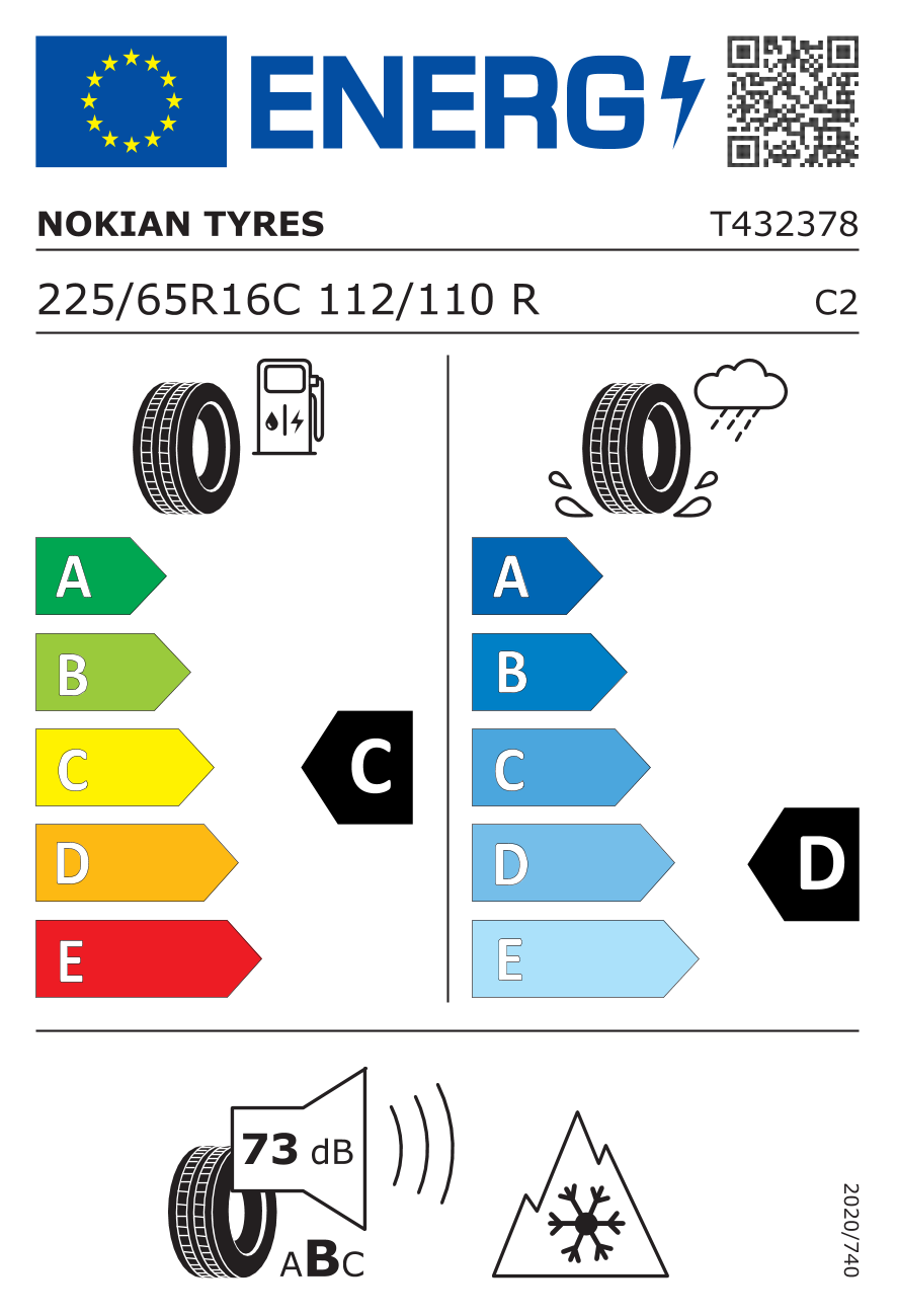 Étiquette européenne du pneu Nokian Hakkapeliitta C3 225/65 R16C