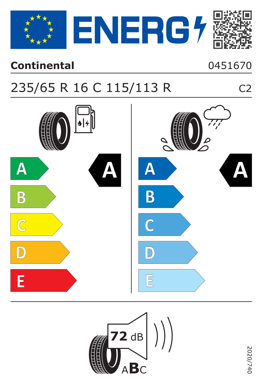 Étiquette européenne du pneu Continental VanContact Eco 235/65 R16C