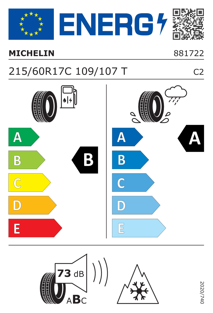 Étiquette européenne du pneu Michelin Agilis CrossClimate 215/60 R17C