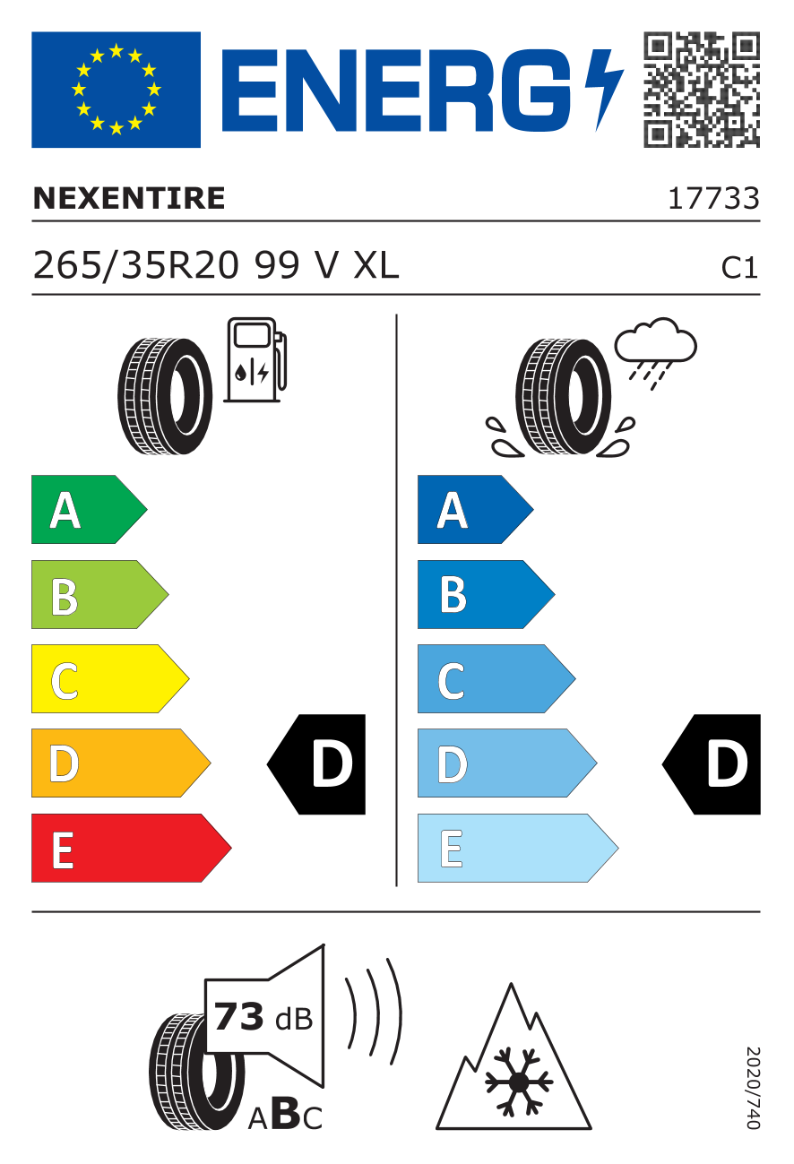 Étiquette européenne du pneu Nexen Winguard Sport 2 265/35 R20