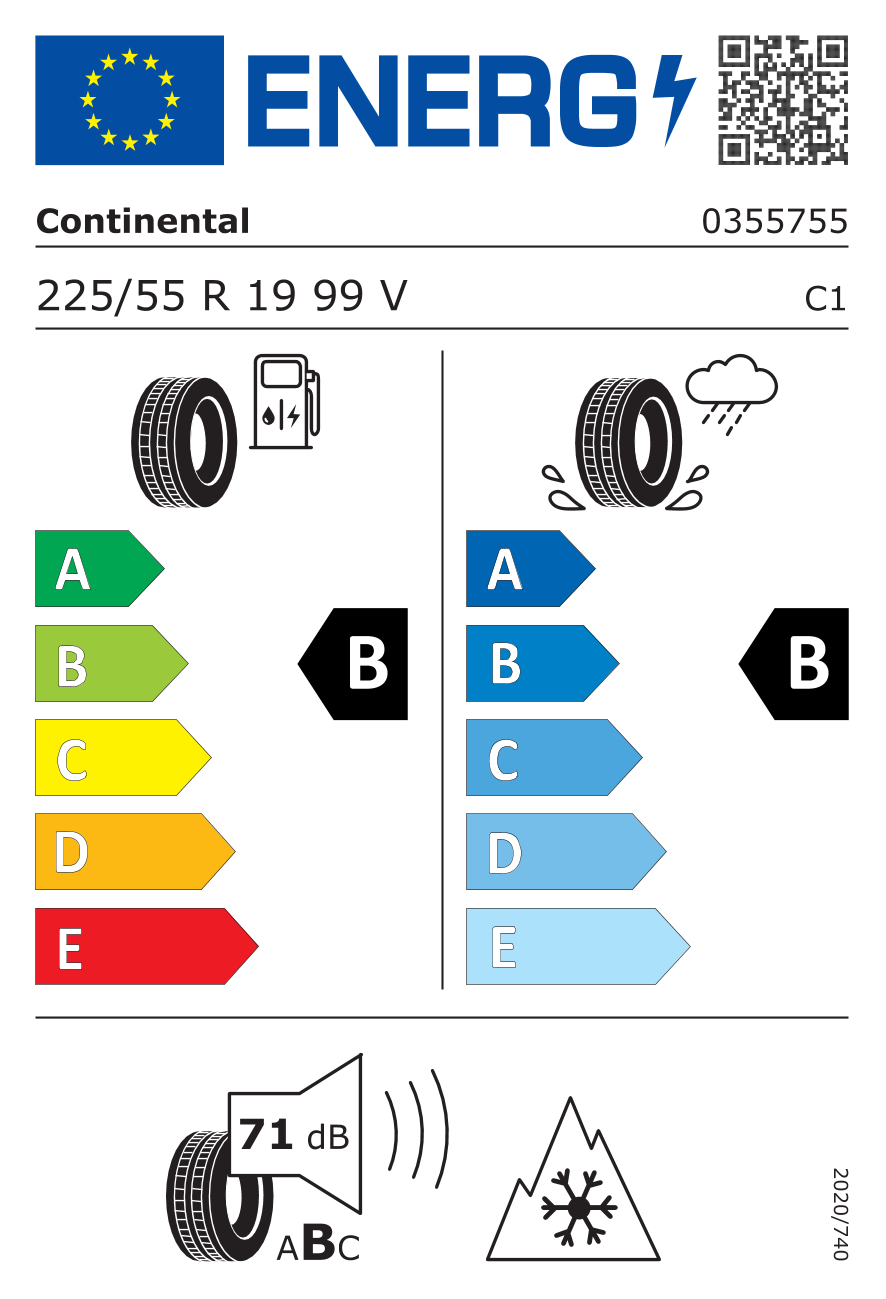 Étiquette européenne du pneu Continental WinterContact TS 870 P 225/55 R19