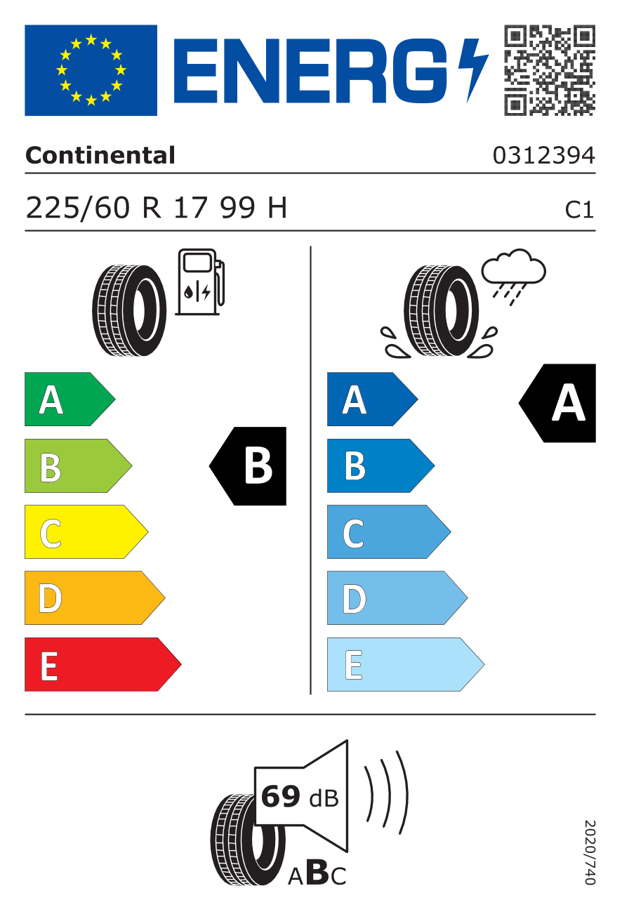 Étiquette européenne du pneu Continental UltraContact 225/60 R17